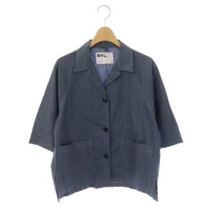 オープンカラーシャツ コットン リネン 半袖 1 ブルー