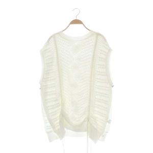 2way shirring knit vest プルオーバー Vネック F ホワイト