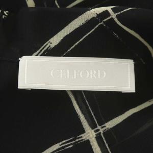 CELFORD 20AW バリエーションプリーツワンピース チェック フレア ロング ボウタイ 五分袖 36 ブラック ライトベージュ