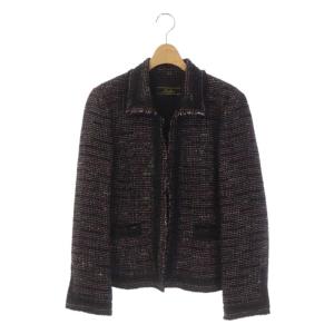ウール ツイード フリンジジャケット 総裏地 ラメ 大きいサイズ 13+ ブラック マルチカラー