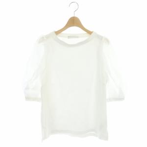 21SSシアースリーブコンビカットソー プルオーバー 七分袖 切替 バルーンスリーブ 38 白 ホワイト