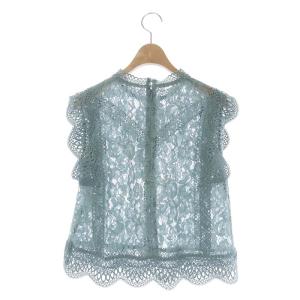 ANAYI 20SS レーススタンドネック ブラウス プルオーバー ノースリーブ 38 スモークグリーン