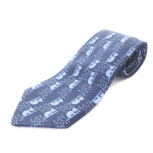 ネクタイ シルク くま 総柄 ネイビー