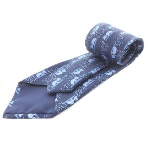 HERMES ネクタイ シルク くま 総柄 ネイビー