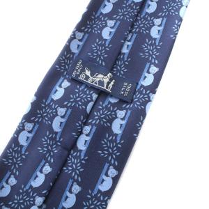 HERMES ネクタイ シルク くま 総柄 ネイビー