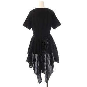 MIHARA YASUHIRO コットン ドッキング Tシャツ カットソー 半袖 パンチングレース 36 黒 ブラック