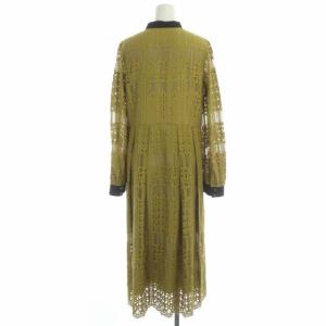 Diagram GRACE CONTINENTAL 21AW スタンドカラーレースワンピース ロング フレア 長袖 36 黄 黒 ベージュ イエローブラック