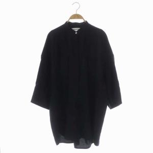 22SS リネンライク 2WAY OPEN SHIRT オープンシャツ ブラウス チュニック 七分袖 バンドカラー オーバーサイズ