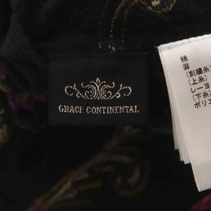 GRACE CONTINENTAL 20AW フラワーカットワークワンピース ロング フレンチスリーブ 刺繍 リネン混 36 黒 ブラック マルチカラー