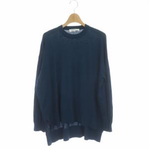 ENFOLD 20SS シルクコットン クルーネックワイドPULLOVER ニット セーター 長袖 バックテール 38 ネイビー