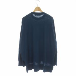 ENFOLD 20SS シルクコットン クルーネックワイドPULLOVER ニット セーター 長袖 バックテール 38 ネイビー