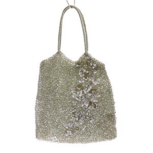 ワイヤーバッグ ハンドバッグ フラワーモチーフ シルバー色 グレー
