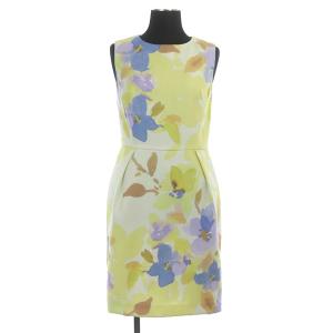 ノースリーブタイトワンピース ミニ 花柄 34 黄 イエロー