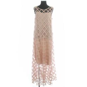 チュールメッシュマキシワンピース ロング ノースリーブ インナー付き 38 ピンク