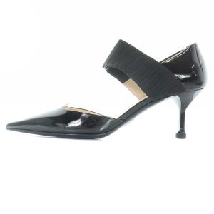 PRADA パンプス ゴムストラップ エナメル ポインテッドトゥ ピンヒール 37.5 ブラック