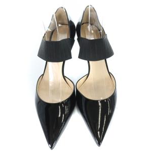 PRADA パンプス ゴムストラップ エナメル ポインテッドトゥ ピンヒール 37.5 ブラック