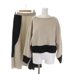 20AW 圧縮ルーズニット セットアップ セーター 長袖 ショート丈 フレアスカート 36 グレージュ