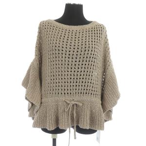 21SS メッシュフリルニットTOP ポンチョ リネン混 36 ベージュ