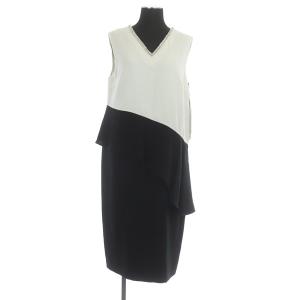 20SS バイカラーペプラムドレス ワンピース ロング ノースリーブ Vネック ビジュー 38 生成り