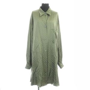 21SS フラワージャガードシャツワンピース ひざ丈 長袖 M カーキ