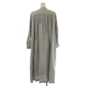 nest Robe リネンバンドカラーラッフル袖ワンピース シャツワンピース ロング バンドカラー F グレー