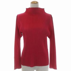 プリーツモックネックブラウス シャツ 長袖 プルオーバー 3 ビビットピンク