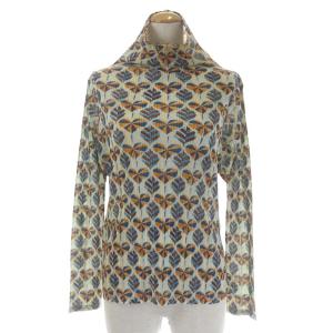 イッセイミヤケ プリーツ ハート×リーフ柄 ハイネックブラウス トップス シャツ 長袖 総柄 プルオーバー 3 マルチカラー