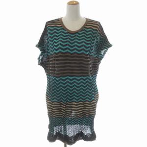 イッセイミヤケ ウエーブ柄ニットチュニックワンピース 半袖 ミニ 3 ライトブラウン 水色