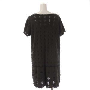 PLEATS PLEASE ISSEY MIYAKE イッセイミヤケ A-POC サークル透かし織り半袖ワンピース ひざ丈 フレア プルオーバー 3 チャコール