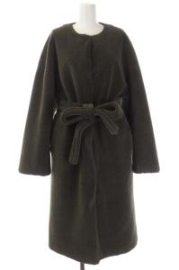 STUNNING LURE 2フェイスムートンコート ボアコート ロング スナップボタン リボンベルト付き 2 カーキ