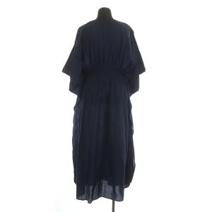 MARIHA 刺繍カフタンワンピース ロング 五分袖 ギャザー ネイビー