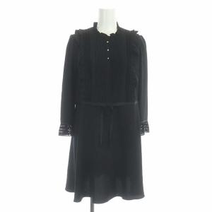 フリル レース 七分袖 ワンピース ミニ 長袖 九分袖 リボン 40 黒 ブラック