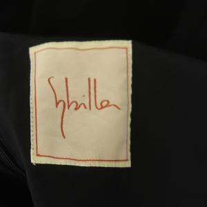 SYBILLA ワンピース ロング フレア ノースリーブ タック クルーネック ビーズ刺繍 ビジュー L ブラック