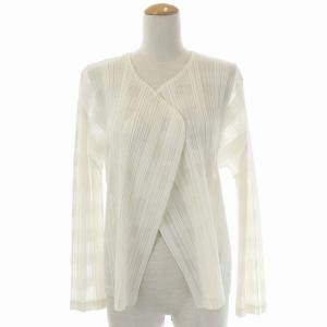イッセイミヤケ 透かし編み カーディガン 長袖 3 ホワイト