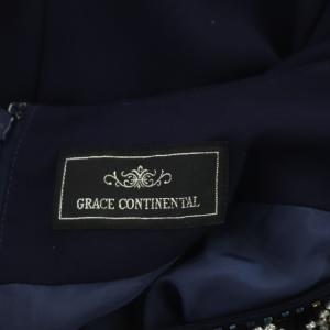 GRACE CONTINENTAL ワンピース ミニ ビジュー ビーズ装飾 Vネック アシンメトリー フレンチスリーブ 36 紺 ネイビー