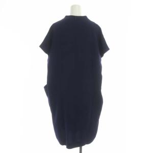 ENFOLD ワンピース フレンチスリーブ ワイド 膝丈 ジョーゼット タック 38 紺 ネイビー