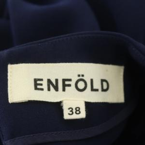 ENFOLD ワンピース フレンチスリーブ ワイド 膝丈 ジョーゼット タック 38 紺 ネイビー