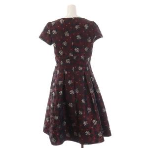 M'S GRACY 22EA 小花付きリボンモチーフジャガードドレス タック 36 ワインレッド