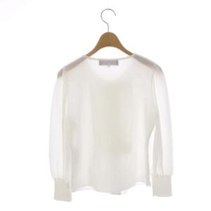 M'S GRACY 22SS フリル付きカーディガン ニット クルーネック 長袖 比翼仕立て 38 ホワイト