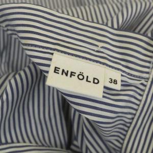 ENFOLD 長袖ストライプシャツ バックボタン スタンドカラー 38 白 紺 ホワイト ネイビー