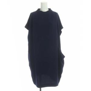 フレンチスリーブワンピース 膝丈 半袖 コクーン 38 ネイビー