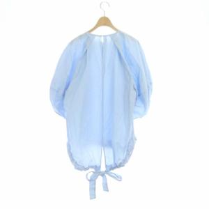 ENFOLD 20AW COタイプライター クリームパフスリーブトップ ブラウス 七分袖 コットン 38 水色 ライトブルー 300DA230-0000