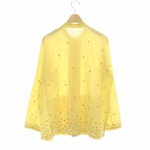 HaaT 刺し子シャツ 長袖 刺繍 バンドカラー 2 イエロー