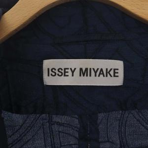 ISSEY MIYAKE スタンドカラー シャツジャケット 薄手 長袖 前開き 2 ダークブルー