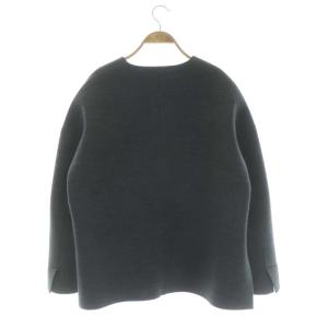 ENFOLD ウール ボンディング オープンフロント ノーカラージャケット アウター ミドル丈 38 ダークグレー