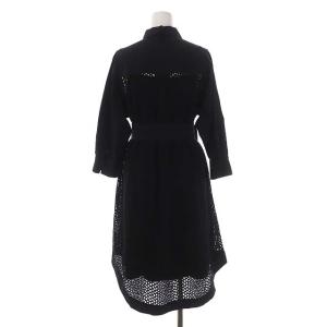 Grace Class 22SS ドットカットワークシャツワンピース 七分袖 ロング リボンベルト付き 36 黒 ブラック