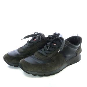 PRADA SPORT スニーカー ローカット スエード レザー 切替 8.5 ブラック チャコールグレー