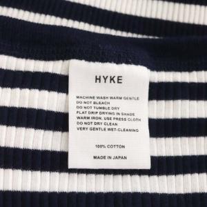 HYKE リブカットソー ボーダー ニット 長袖 クルーネック プルオーバー ネイビー ホワイト