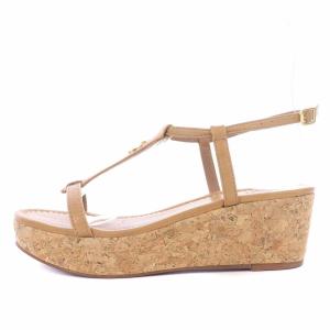 TORY BURCH サンダル コルク ロゴ ウエッジソール レザー 6 茶 ブラウン