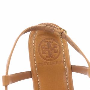 TORY BURCH サンダル コルク ロゴ ウエッジソール レザー 6 茶 ブラウン